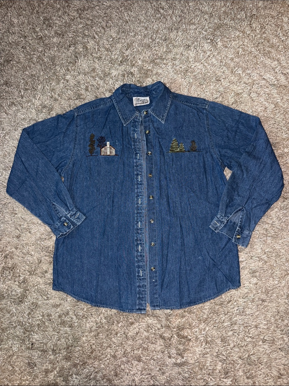 Vintage Tradition Country Collection Embroidered Denim Button Down Shirt S